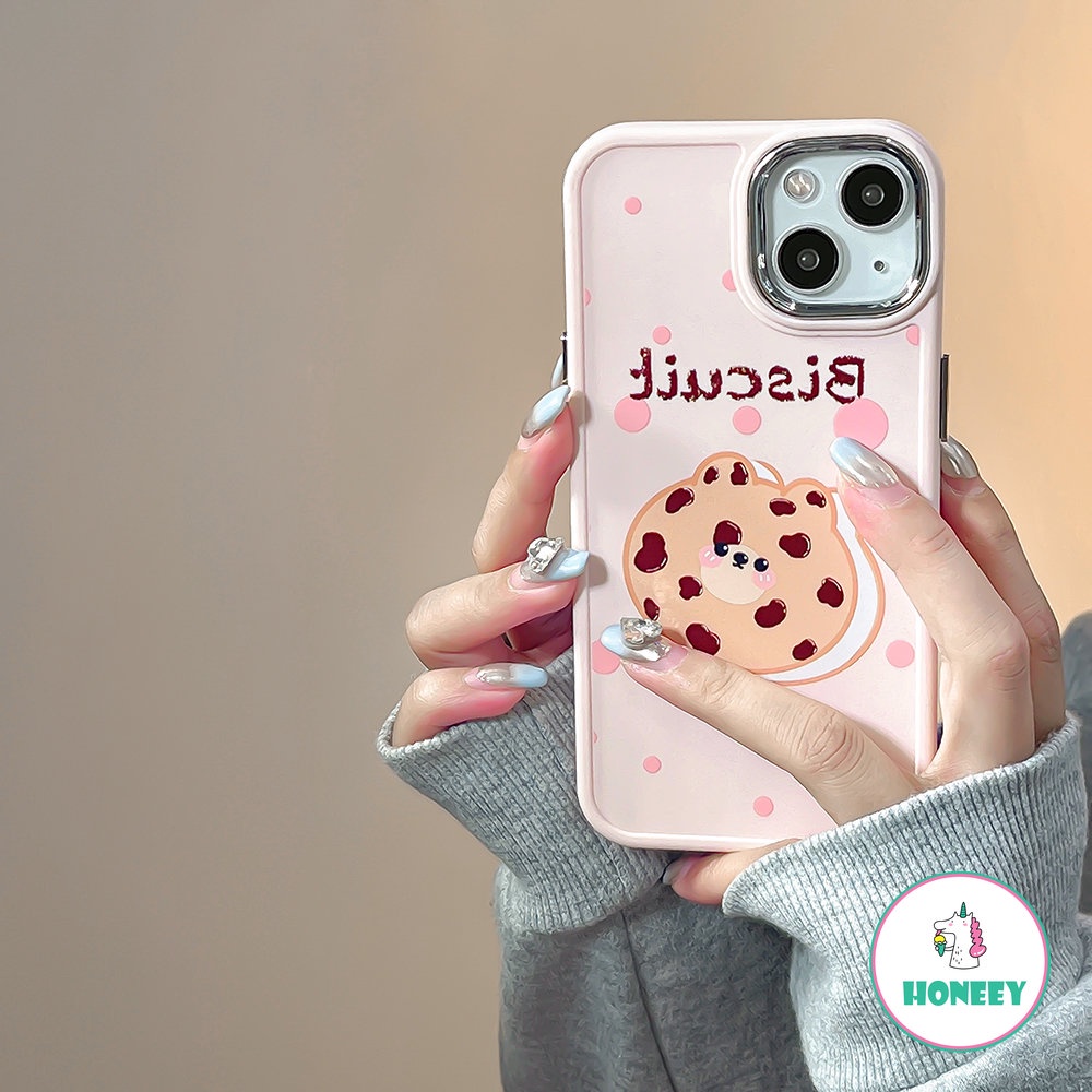 IPHONE Casing Belakang Biskuit Beruang Pink Lucu Kompatibel Untuk Iphone14 Pro Max13 12/12 Pro 11 Pro Max7 8Plus Xs Xr Shockproof Soft Phone Cover