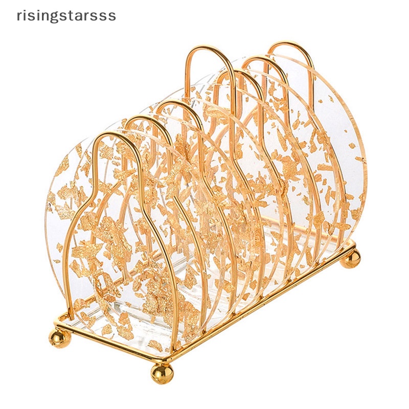Rsid Span-new Acrylic Gold Foil Coaster Peredam Panas Alas Meja Cup Pads Cangkir Teh Kopi Mug Jelly