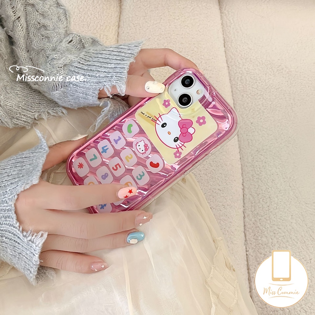 IPHONE Casing Tombol Ponsel Hello Kitty Retro Lucu Kompatibel Untuk Iphone11 12 13 14 Pro Max7 8 6 6S Plus XR X XS MAX SE 2020kartu Laser Kreatif 3D Stereo Pola Korgasi Soft Cover