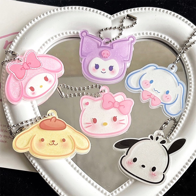 Kawaii Sparkling Sanrio Gantungan Kunci Lucu Kuromi Hello Kitty Melody Acrylic Kartun Liontin Aksesoris Tas