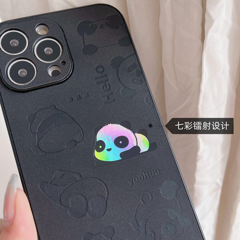 【Gradient Laser】So Cool Leather Case IPhone 11 12 13 14 Pro Max X XR XS MAX 14 Plus Protect Case Man Men's Fashion Black Cute China Panda Monster Phone Case