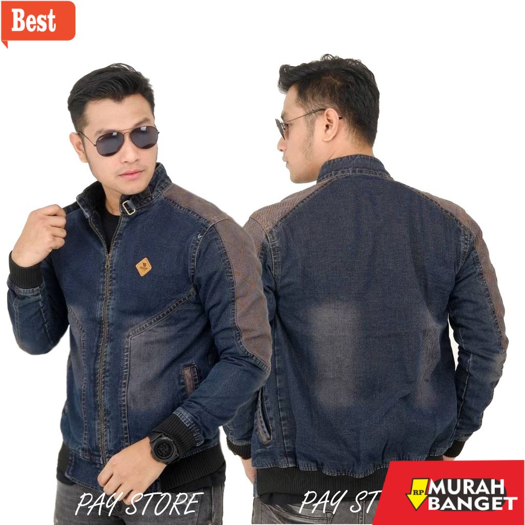 Jaket kulit pria terbaru- COD Jaket Jeans Pria Keren - Jaket Jeans The Bery - Jaket Denim Pria Logo 