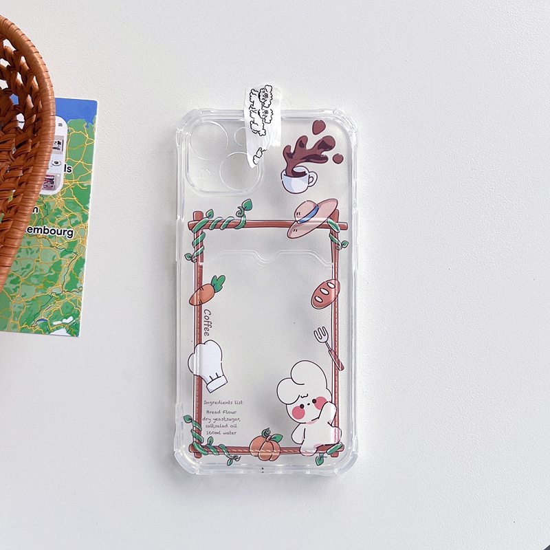 Card Case Bunny Coffee Bread Soft Case HP iP iPhone 14 13 12 11 Pro X XS XR Max 7 8 + Plus Clear FTD Casing Apple