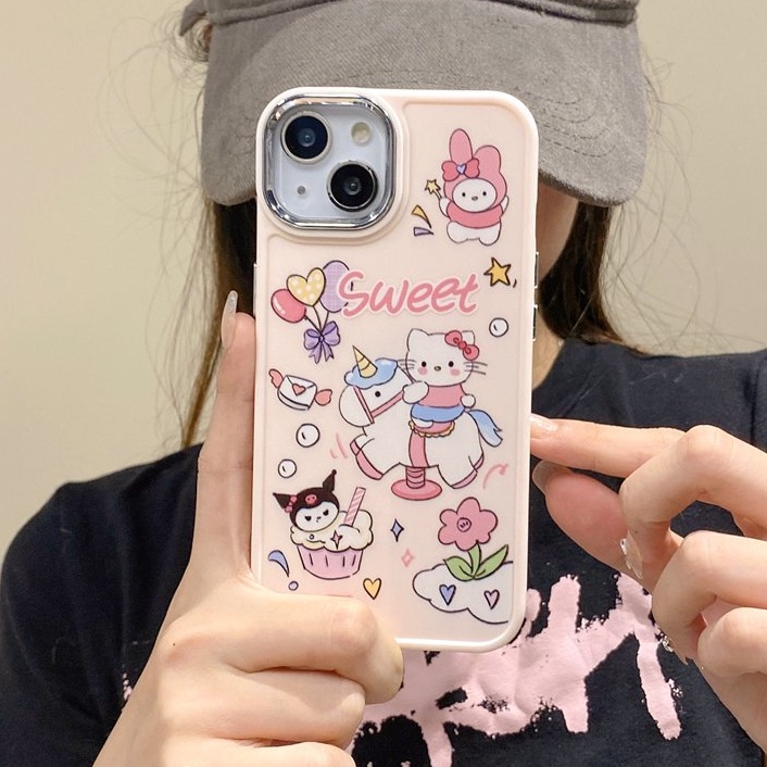 All New Metal Camera Skin Silicone Soft Case IPhone 11 12 13 14 Pro Max Women's Fashion Gift Cute Cartoon Pink Phone Case Hello Kitty Cat