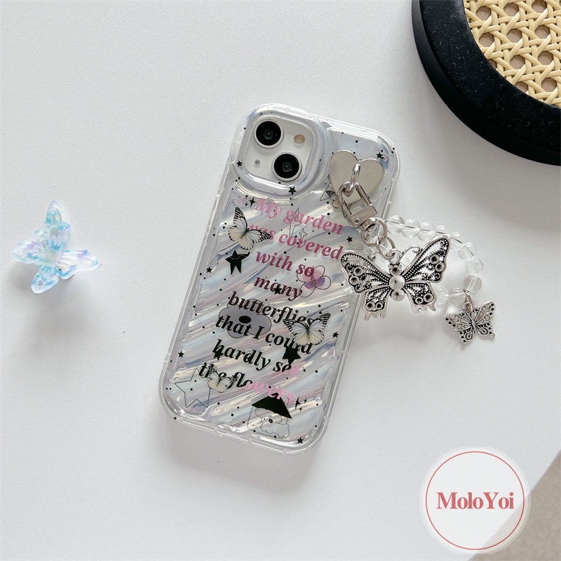 IPHONE Luxury Dazzle Kartu Warna 3D Stereo Corrugation Case Kompatibel Untuk Iphone11 12 14 13 Pro MAX XR X XS MAX 7Plus 7 6 8 6S Plus SE 2020 Kreatif Surat Sederhana Fantasi Butterfly Cover