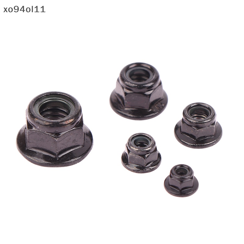 Xo 10pcs M3 M4 M5 M6 M8 Hitam Baja Karbon Hex Flange Nylon Insert Lock Nut Self-locking Nylock Locknut OL