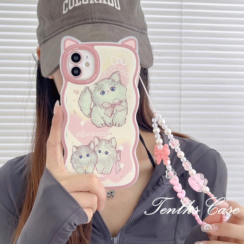 IPHONE Kompatibel Untuk Iphone14 13 12 11 Pro Max X XR Xs Max8 7 6 6s Plus Se2020Telinga Kucing Soft Cover Motif Kucing Lucu Casing Ponsel Dengan Lanyard