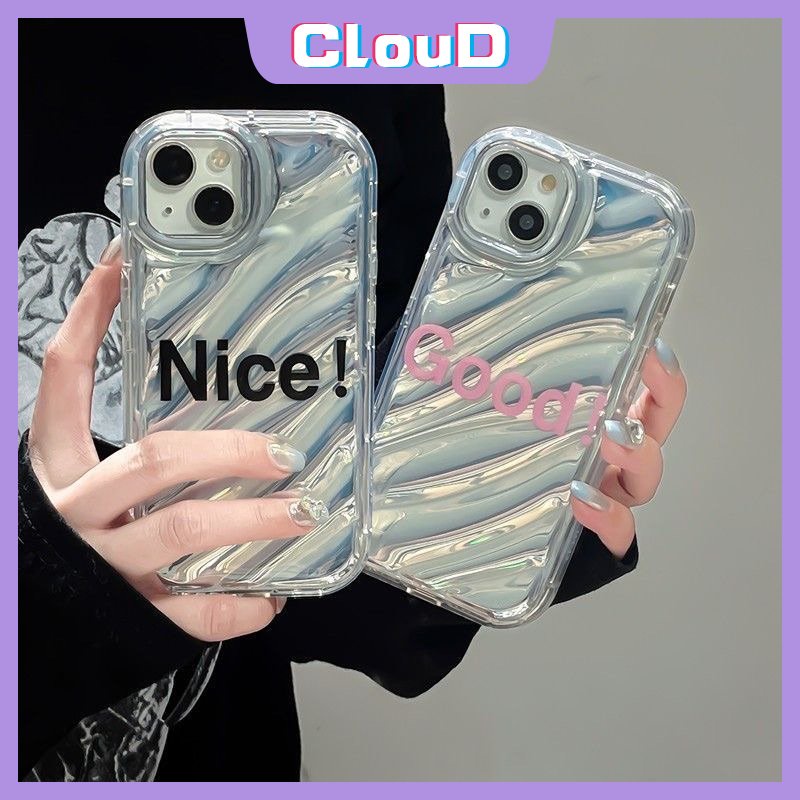 IPHONE Case Kerut Stereo 3D Kompatibel Untuk Iphone11 14 13 12 Pro Max7 6 8 6S Plus Se2020 7Plus XR XS X MAX Huruf Sederhana Bagus Bagus Dazzle Warna Kartu Laser Mewah Soft Cover