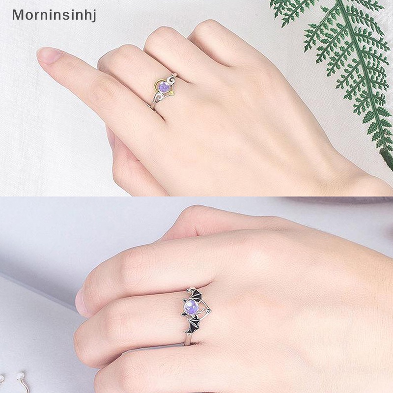 Mornin 1/2Pcs Cahaya Kristal Malaikat Setan Pasangan Cincin Romantis Fashion Sayap Moonstone Adjustable Jari Cincin Untuk Wanita Pria Perhiasan Hadiah id