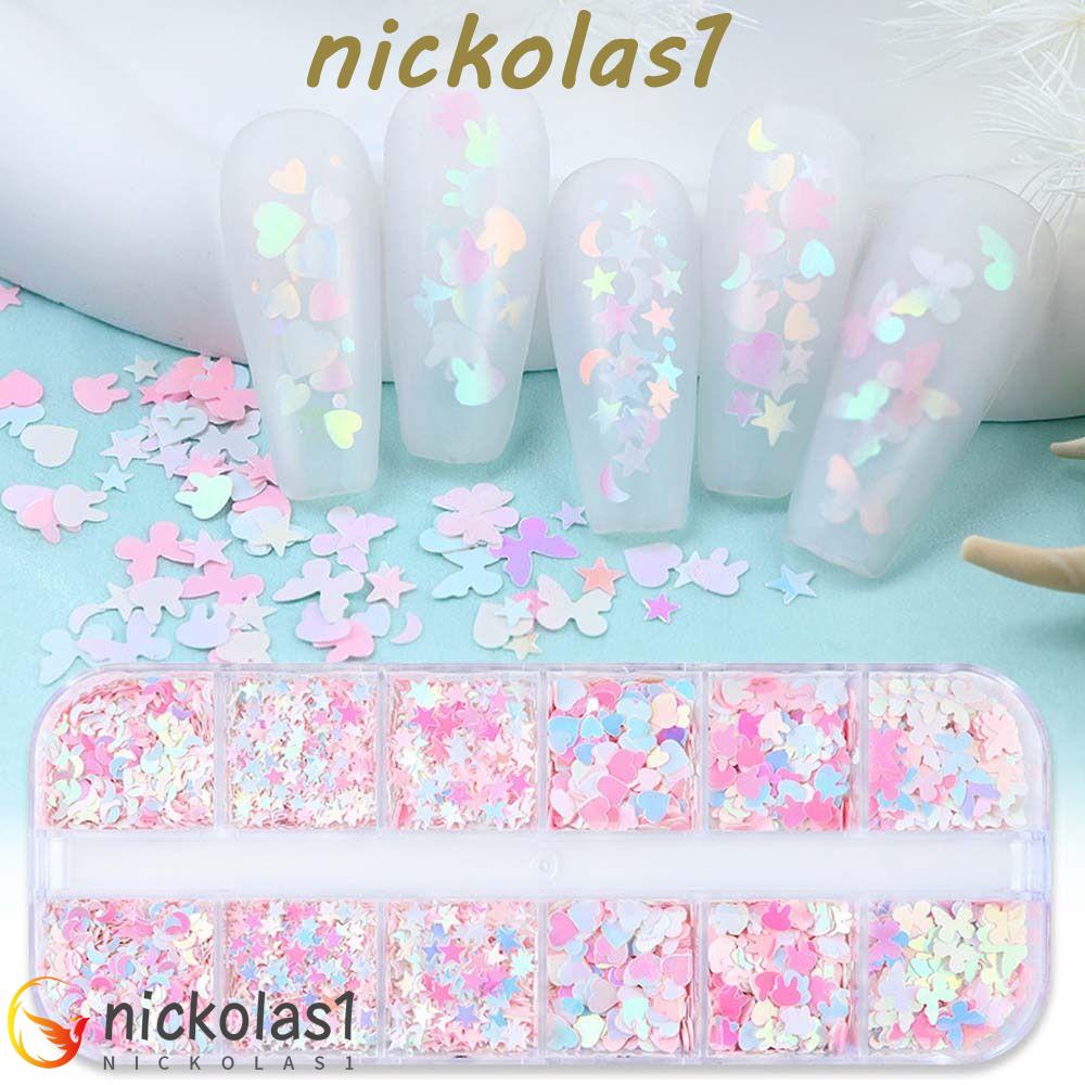 Nickolas1 Kuku Payet 12kisi Melamun Jepang Nail Art Cinta Hati Butterfly Star Moon Manicure Aksesoris Dekorasi Kuku