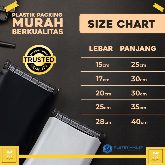 

AMPLOP PLASTIK POLYMAILER PACKING PACKAGING - RUSFET - 25 x 35 - Hitam