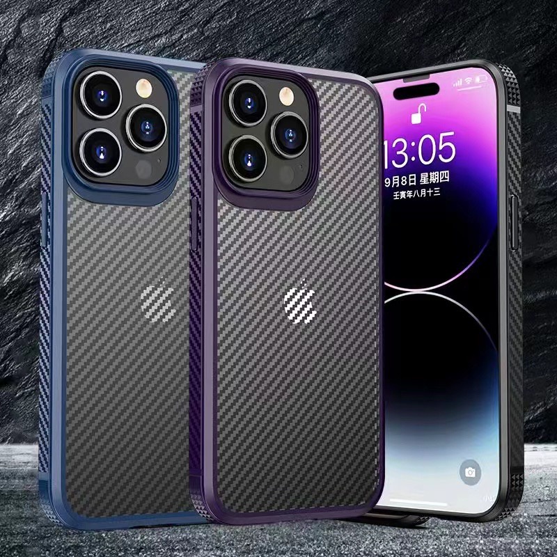 New shell Suitable for carbon fiber iPhone 14 phone case Apple X XR XS MAX 11 12 13 14 Pro Max drop protection case Dark purple Black blue