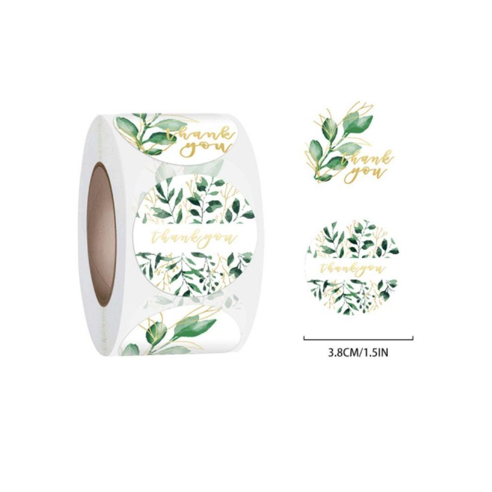 Populer Stiker Pesta Bentuk Bulat Daun Hijau Label Roll