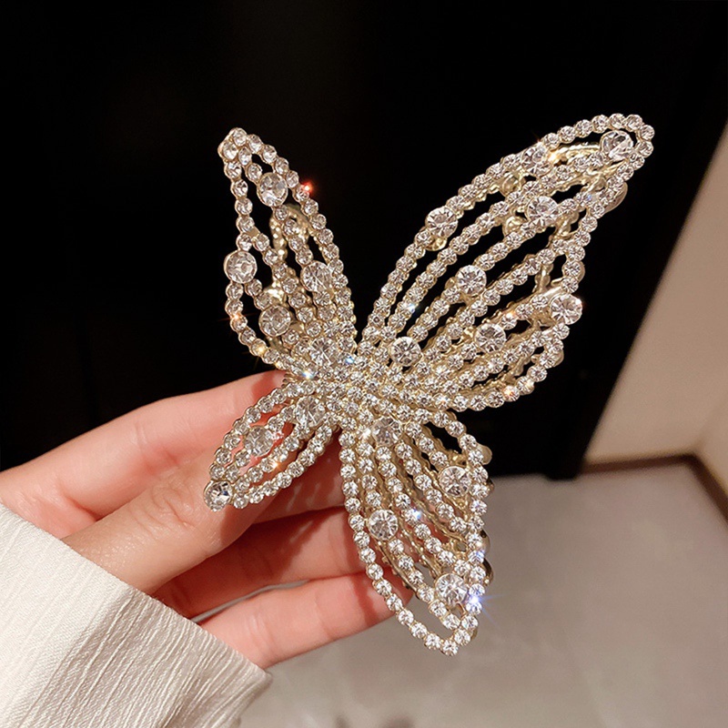 Korea Selatan Baru Kupu-Kupu Mutiara Berlian Imitasi Besar Ambil Klip Hiasan Kepala Belakang Kepala Hiu Klip Aksesoris Rambut Fashion