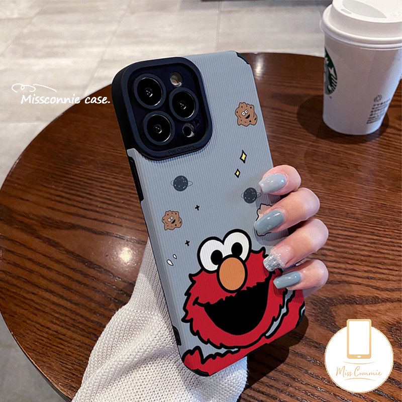 IPHONE Ins Trendi Merek Merah Sesame Street Shockproof Case Kompatibel Untuk Iphone11Xr 11 13 12 14 Pro 7Plus Max7 8 Plus X XS MAX Pasangan Tekstur Kulit Cover
