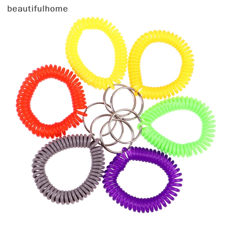 {beautifulhome} 10pcs Serbaguna Stretchable Wristband Keychain Spring Flexible Spiral Elastic Band Bracelet Key Holder Ring Untuk Sauna Gym Olahraga Luar Ruangan Rambut Rings.