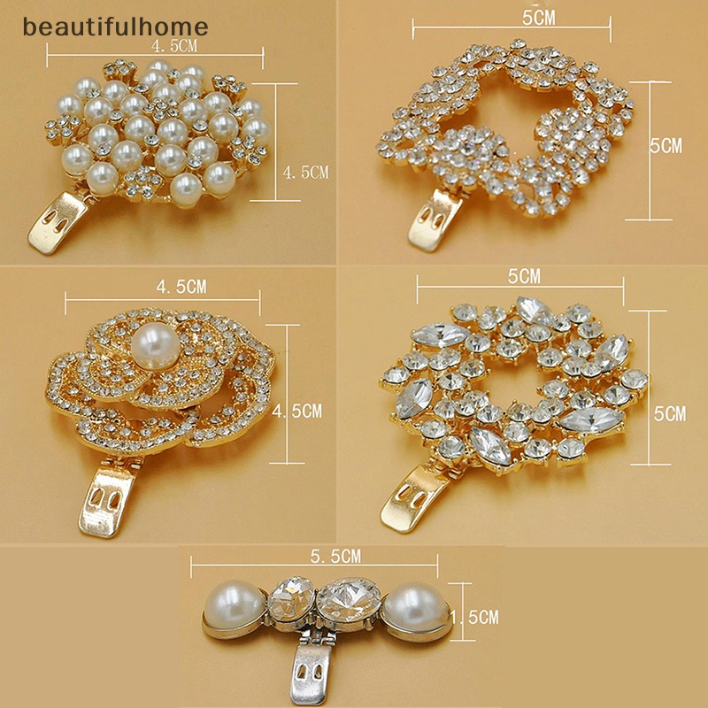 {beautifulhome} 1pasang Lady Removable Rhinestone Pearl Shoe Buckle DIY Shoes Decor Aksesoris.