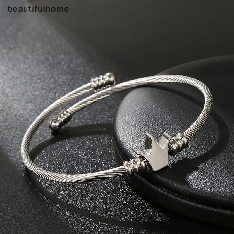 {beautifulhome} Baru Fashion Mahkota Stainless Steel Gelang Bangles Pria Wanita Terbuka Manset Pesona Bangle Perhiasan Untuk Hadiah Ulang Tahun.