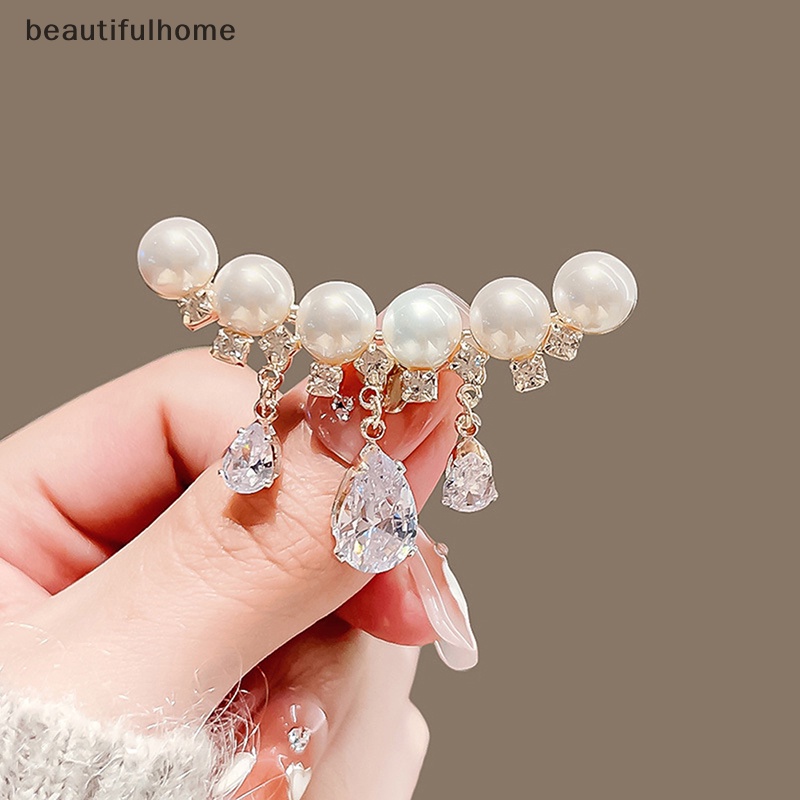 {beautifulhome} Fashion Mutiara Tetesan Air Berlian Imitasi Lapel Bros Pin Wanita Perhiasan Aksesoris Pesta.