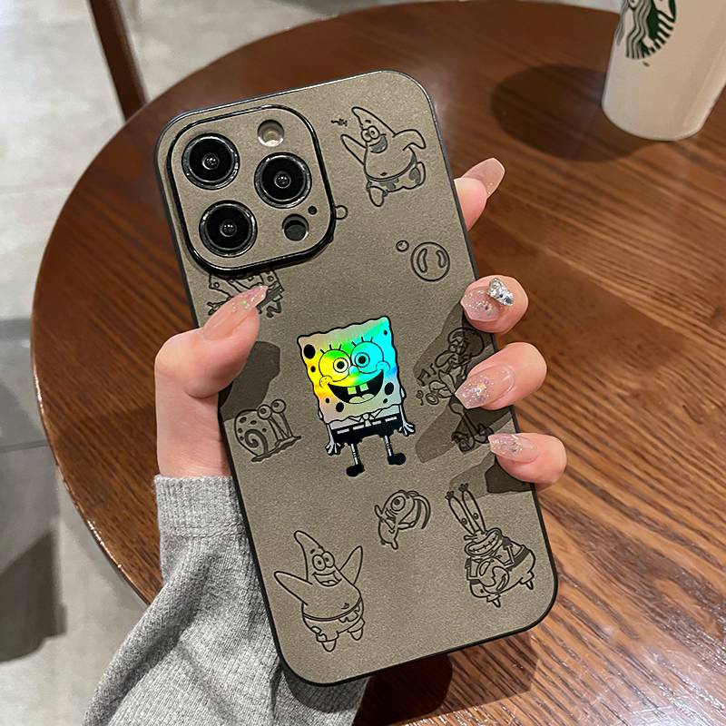 【Laser Gradient】So Cool high quality Funny Cute SpongeBob Hard Case for IPhone 7 8 Plus XR XS Max 11 12 13 14 Pro Max 14 Plus Women Girl Lovely Cartoon