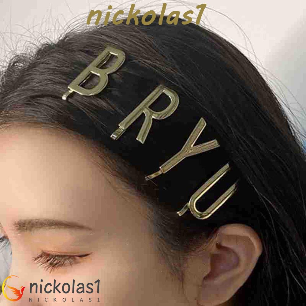 Nickolas1 Set Jepit Rambut Huruf Manis Simple Geometri Hollow Warna Emas Anak Perempuan Gaya Korea Barrettes