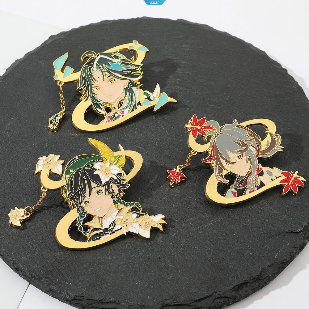 Anime Genshin Impact Metal Enamel Bros Gambar Game Venti Kaedehara Kazuha Keqing Badge Lapel Pin Untuk Properti Aksesoris Cosplay [ZK]