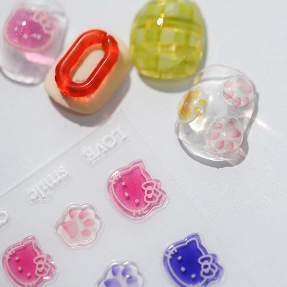 Mxbeauty Stiker Kuku Perekat Lembut Peach Kitty Kucing Manicure Kartun Jelly Stiker Hiasan Kuku Untuk Wanita