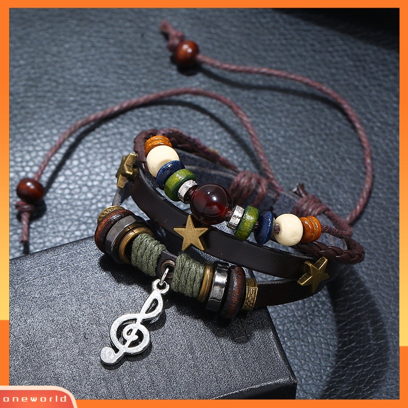[ONR] Manik-manik Kulit Asli retro Gelang Paduan Catatan Musik Gelang Kulit Sapi