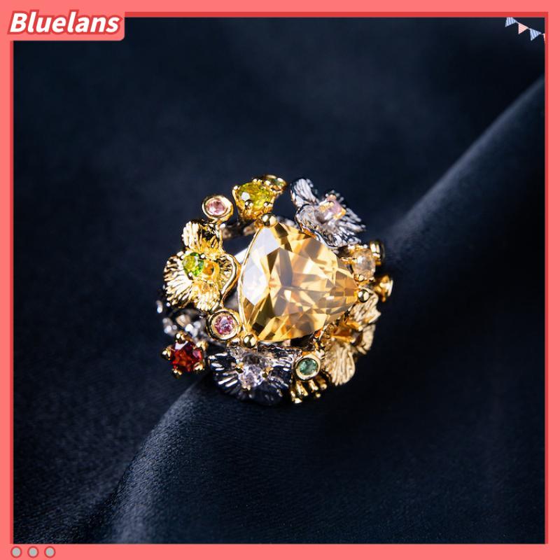 [BLS] Imitasi natural citrine Berwarna Batu Permata Cincin Italia Pengadilan Perhiasan Kerajinan Terang Dan high-end Terbuka Cincin