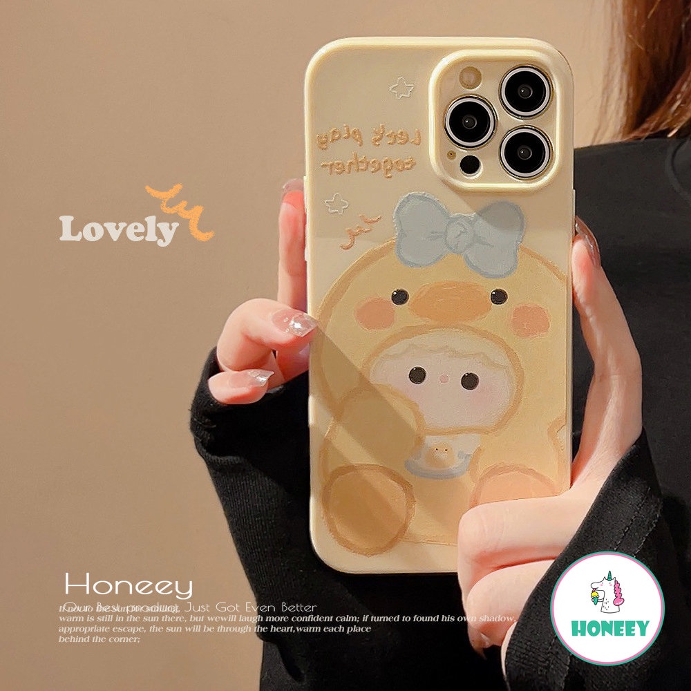 IPHONE Casing Ponsel Boneka Bebek Kuning Kecil Kartun Lucu Kompatibel Untuk Iphone14 12 13 11 Pro Promax14 Plus Shockproof Phone Cover