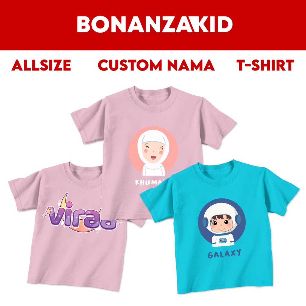 Baju Kaos Custom Nama Size Bayi Anak Remaja Dewasa Seri Astronot Viraa Bahan Katun Combed 30s