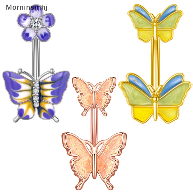 Mornin Belly Button Rings Colorful Flowers Butterfly Star Menjuntai Navel Ring Wanita Anti Karat Tubuh Perut Tubuh Perhiasan id