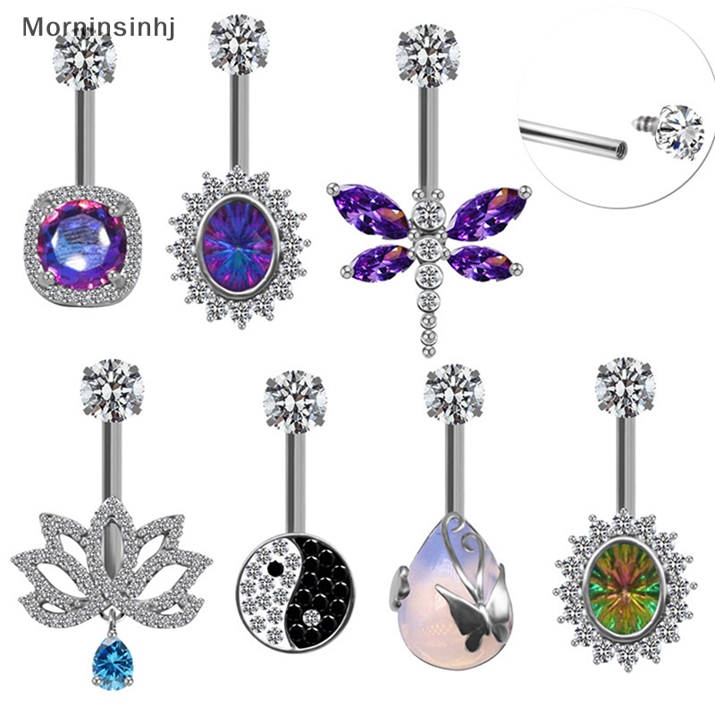 Mornin Capung Lotus Tetesan Air Delapan Trigram Kristal Pusar Cincin Benang Tusukan Pusar Cincin Tubuh Studs Perhiasan id