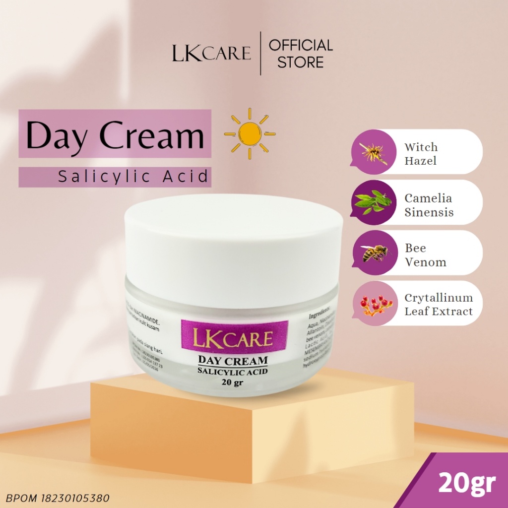 BPOM Day Cream Salicylic Acid 2% 20gr LKCare Pelembab Mengecilkan Pori-pori Memperbaiki Jerawat Tumpas Komedo Pemutih Kontrol Minyak Anti-penuaan Perawatan Kulit