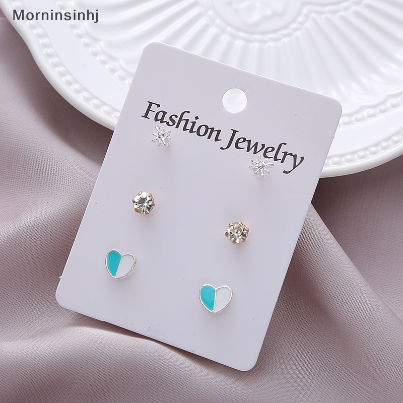 Mornin Set Anting Korea Geometris Wanita Modern Anting Tusuk Fashion Perhiasan Mutiara Kristal Anting Hati Untuk Wanita id