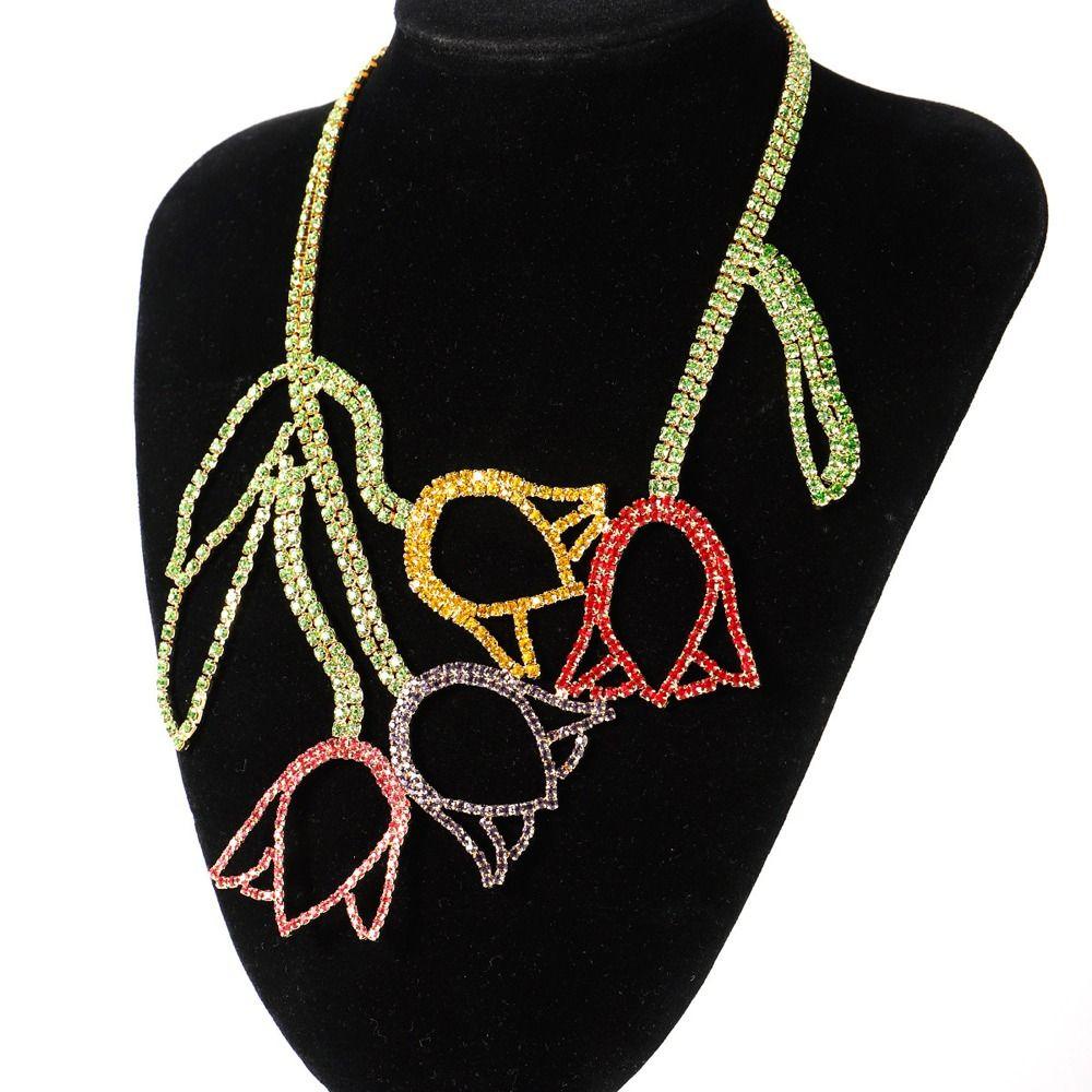 Mxbeauty Kalung Daisy Berkilau Terang Ukuran Besar Warna-Warni Berlian Imitasi Bunga Tulip Tergantung Alloy Gaya Korea Cincin Untuk Hadiah Gadis