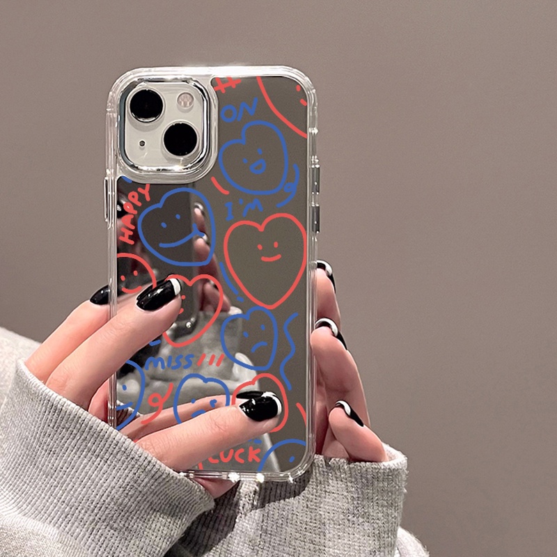 IPHONE Casing Ponsel Cermin Emoji Lucu Kompatibel Untuk Iphone11 12 13 14 12Pro 13Pro 14Pro Pro Max XR X XS Max Electroplating Tombol Perlindungan Mirror Cover