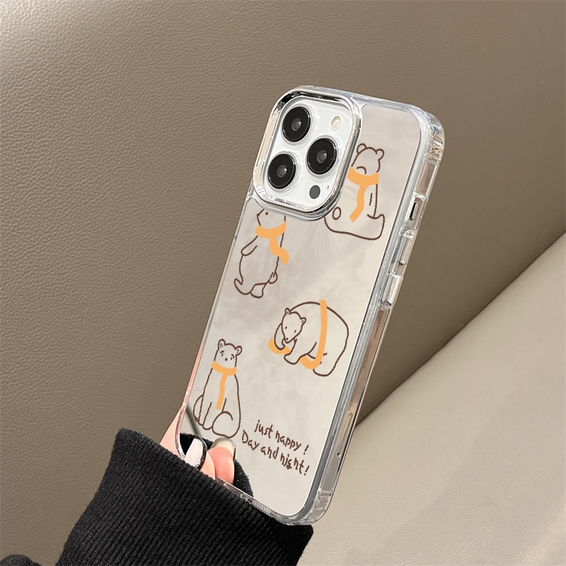 IPHONE Beruang Polar Memakai Syal Mirror Phone Case Kompatibel Untuk Iphone11 12 13 14 12Pro 13Pro 14Pro Pro Max XR X XS Max Electroplating Tombol Perlindungan Mirror Cover