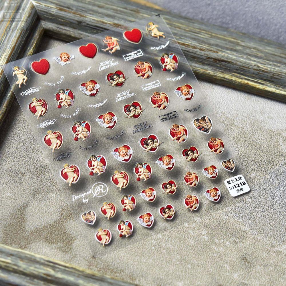 AUGUSTINA Agustin 5D Kuku Terukir Decals Merah Trendi Kuku Kecantikan Nail Art Dekorasi Salon Kuku Manicuring Stiker