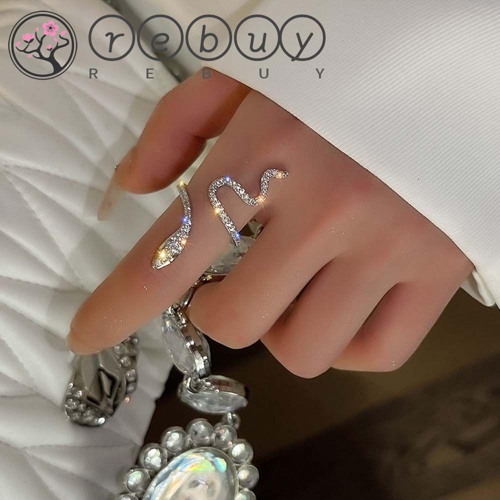 Rebuy Women Rings Elegant Irregular Metal Open Ring Snake Shaped Fashion Jewelry Berlian Imitasi Gaya Korea