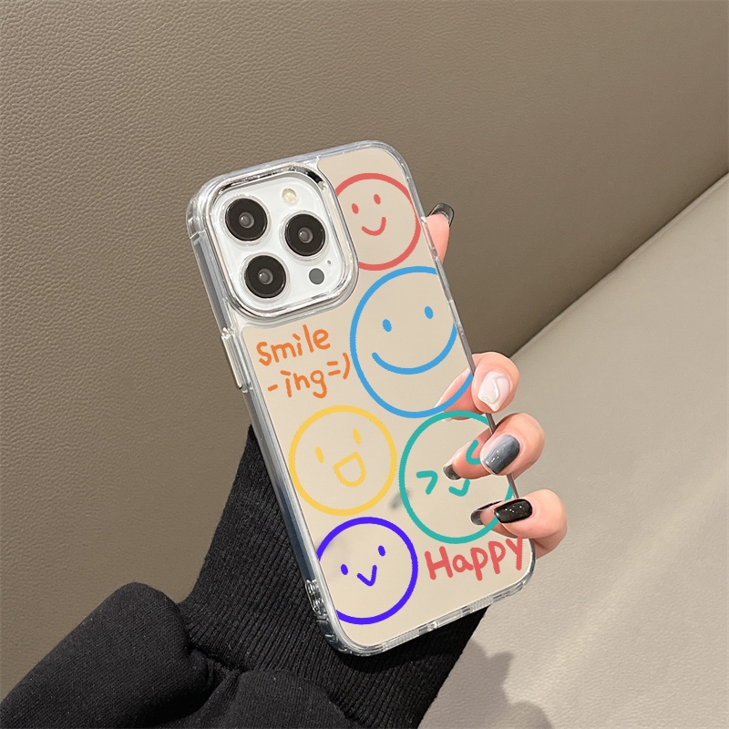 IPHONE Happy Smile Emoji Mirror Phone Case Kompatibel Untuk Iphone11 12 13 14 12Pro 13Pro 14Pro Pro Max XR X XS Max Electroplating Tombol Perlindungan Mirror Cover