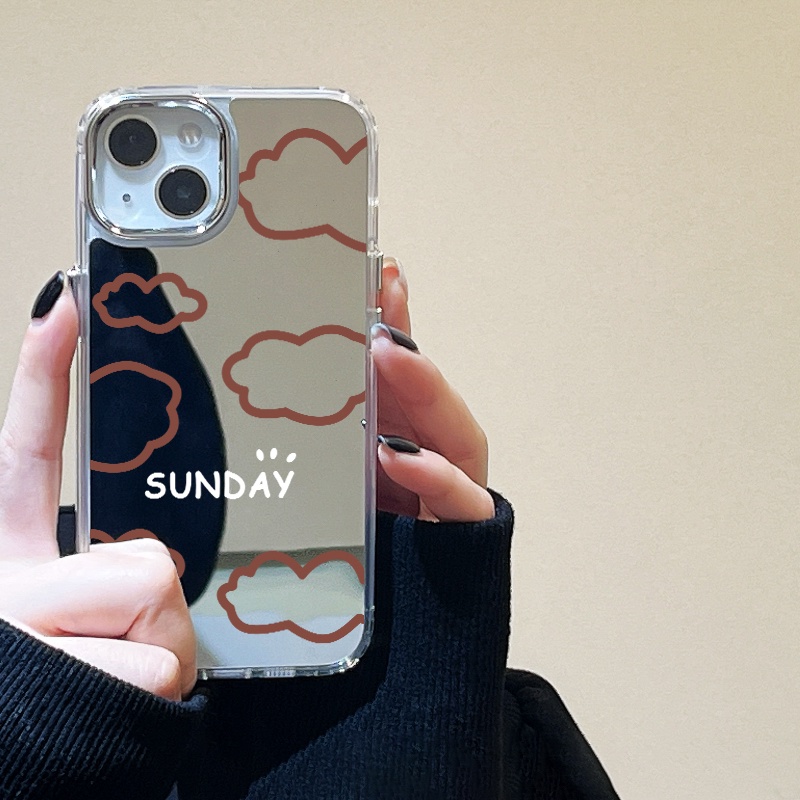 IPHONE Sunday Casing Ponsel Cermin Awan Merah Kompatibel Untuk Iphone11 12 13 14 12Pro 13Pro 14Pro Pro Max XR X XS Max Electroplating Tombol Perlindungan Mirror Cover