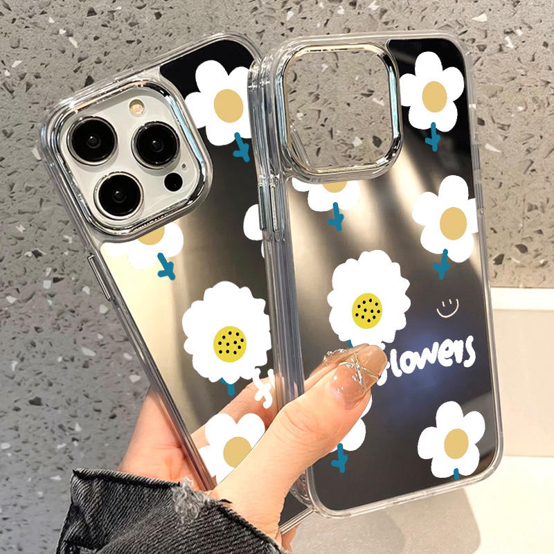 IPHONE Lukisan Bunga Cermin Ponsel Case Kompatibel Untuk Iphone11 12 13 14 12Pro 13Pro 14Pro Pro Max XR X XS Max Electroplating Tombol Perlindungan Mirror Cover