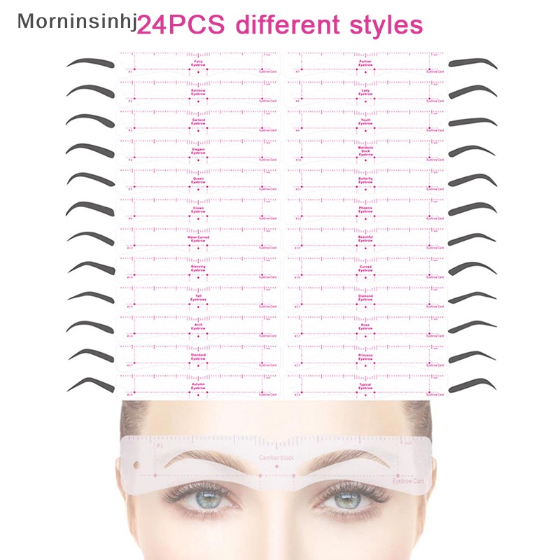 Mornin 24gaya Fixable Brow Stencil Grooming Shaper Template Set Reusable Stiker Alat Make Up Untuk Eye Brow Stamp Pen Pensil Kosmetik id