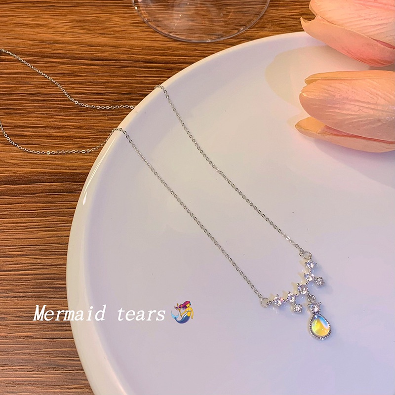 Elf Tears Pendant Mori Opal Water Drop Necklace Niche Desain Kalung Klavikula Opal Gaya Keren ins