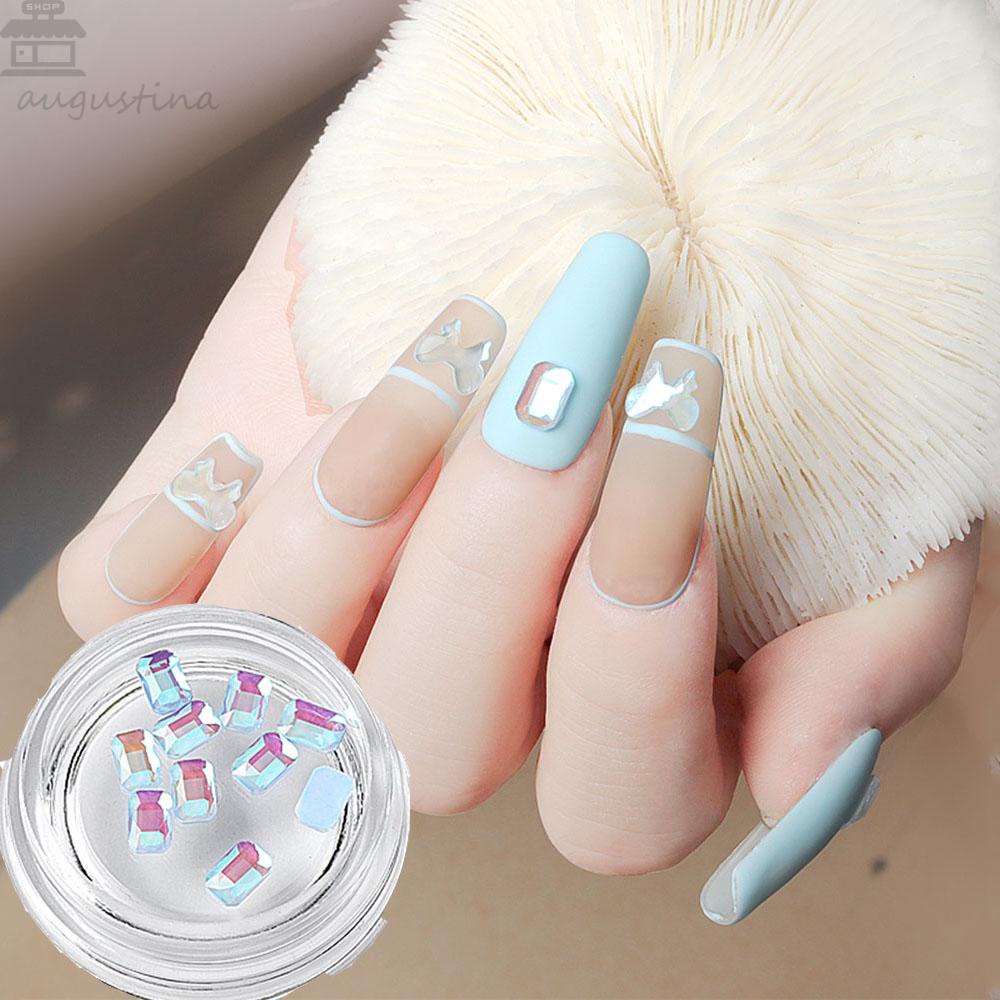 AUGUSTINA Agustin 3D Nail Art Berlian Symphony Aurora Ikatan Simpul Persegi Datar-Bawah Berlian DIY Nail Art Dekorasi