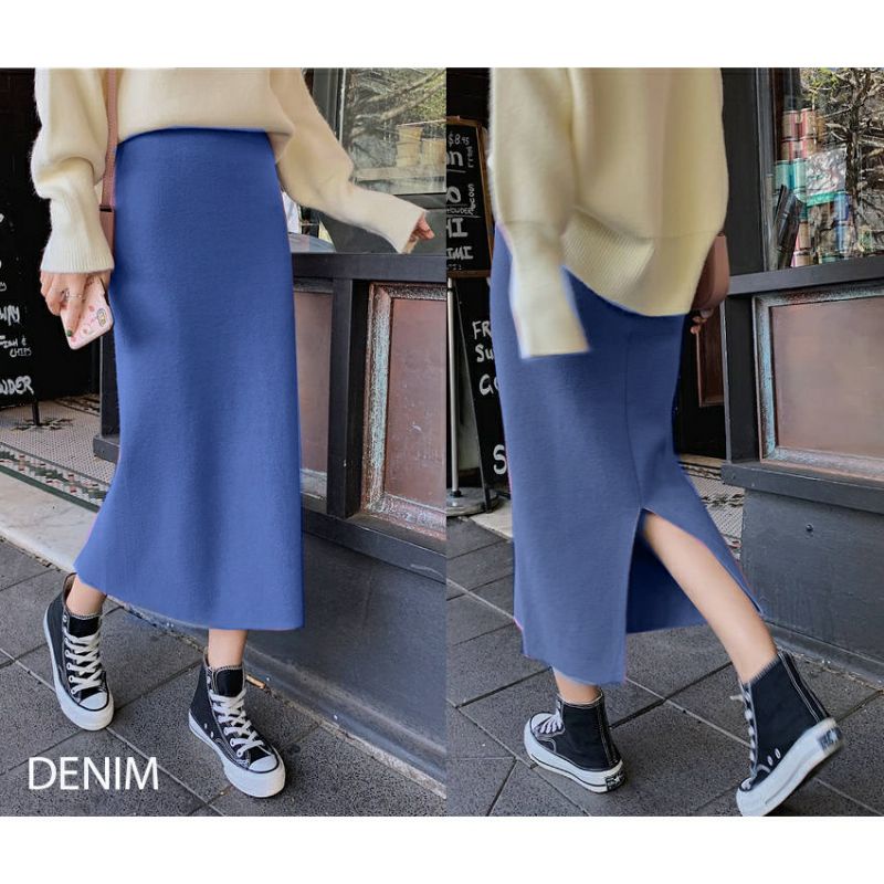 (R180) slit midi knit skirt / rok midi