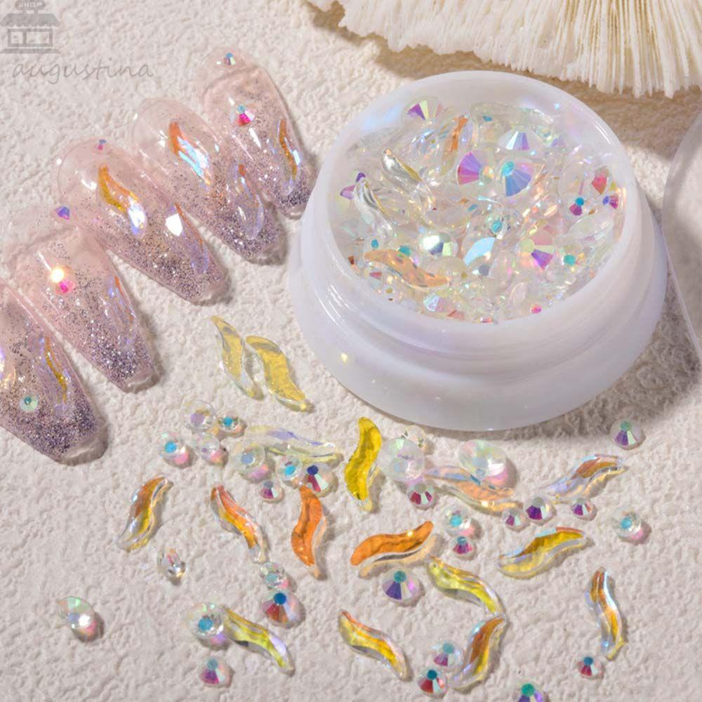 AUGUSTINA Agustinina Kristal Perhiasan Kuku Fashion Shiny Gaya Jepang Nail Art Ornamen 3D Kuku Stiker Bentuk S Aurora Aksesoris Kuku