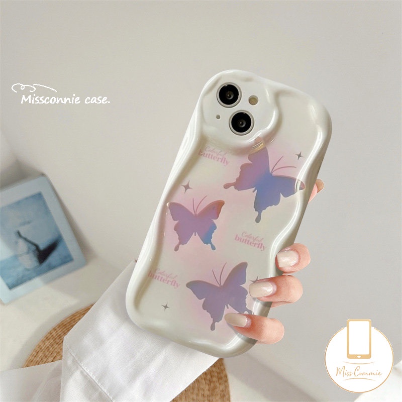 Casing Tepi Melengkung Bergelombang 3D Untuk Redmi 10C A1 A2 9 9A 9T 10 10A 9C NFC Redmi Note10 8 9 11 10s 11s 12 10 Pro Max POCO M3 Glitter Fantasy Butterfly Case Dengan Lanyard Rantai Mutiara