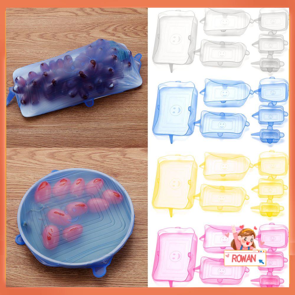 R-FLOWER Penutup Mangkok Universal 4warna Makanan Segar Peralatan Masak Reusable Seal Bulat Kotak
